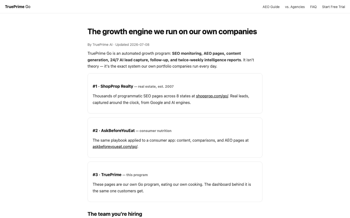 Pages built by the GO builder